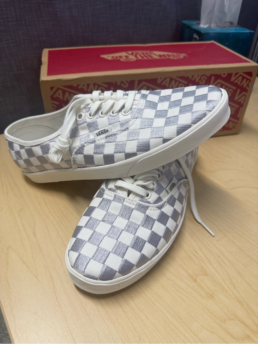 Vans Checkerboard Low-Top Sneakers in White and Light Gray